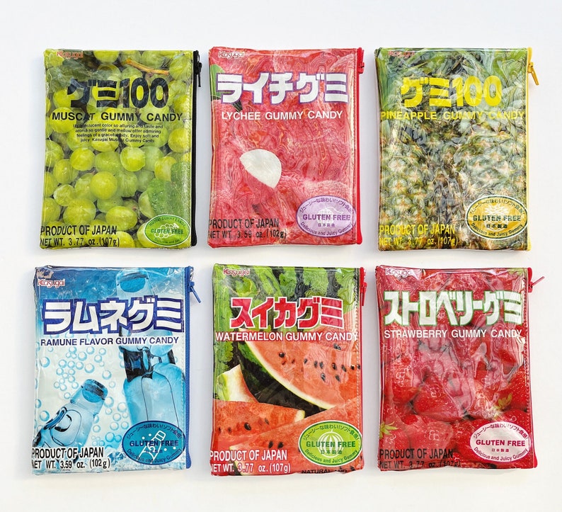 107g Strawberry Gummy Confectionery Bag from Japan. Our zippered bags are fully lined and covered in a durable and hard wearing PVC. image 4