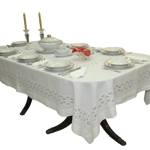 Simple and elegant Madeira Embroidered tablecloth with napkins, Organdie and Linen