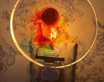 Lámpara de noche floral, tonos de atardecer, decoración botánica vintage