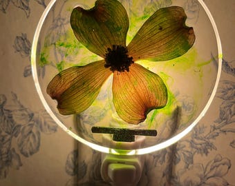 Lámpara de noche decorativa con diseño de flor de cornejo azul