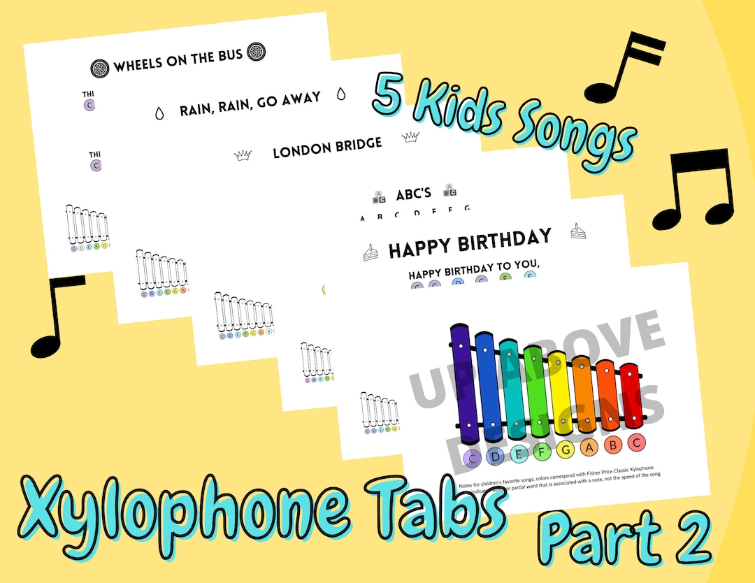 Xylophone Sheet Music 5 Kids Songs Part 2 Etsy