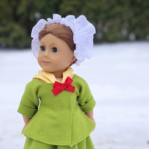 Doll dress cap jacket and petticoat 18th century colonial for 18 inch doll such as American Girl Felicity Elizabeth
