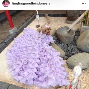 Lila Glitzer Fee Wolken Organza Schleppe Kleid. Majestätisches Brautkleid. Quinceanera Lilac Kleid für Hund Katze.