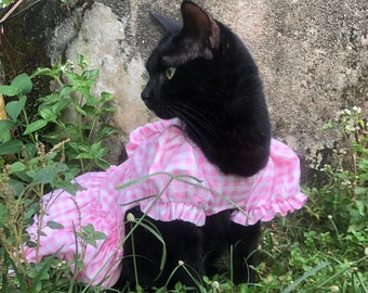 Vestido de algodón Vichy rosa. Vestido de picnic para perro gato. Disfraz de margot robbie.