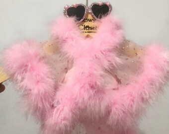 Bejeweled Tulle Feathers Robe glitter custom made for dog cat with rhinestone glasses | Paris Hilton Robe | Luxurious barbie | Dog maternity