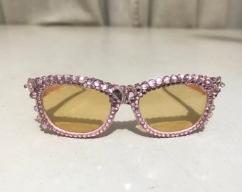 Rhinestones Bedazzled Crystal heart butterfly Sunnies | Handmade Sunglasses | Pretty bejeweled pink glasses for dog cat