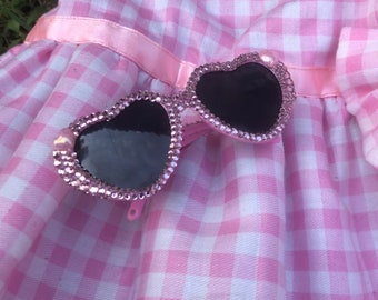 Rhinestones Shimmer Glitter Heart Sunnies / Gafas de sol hechas a mano / Pretty Paris Hilton Barbie gafas para perro gato