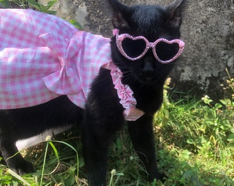 Vestido de algodón con cuadros vichy rosas. Vestido de picnic para perro y gato. Cosplay de Barbie y Margot Robbie.