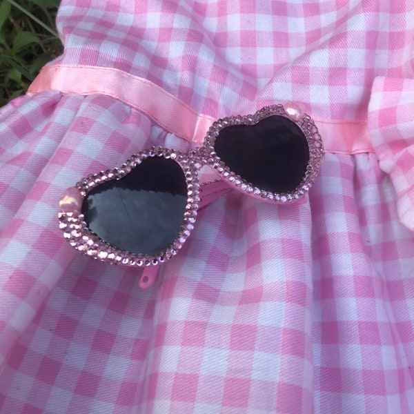 Rhinestones Shimmer Glitter Heart Sunnies | Handmade Sunglasses | Pretty Paris Hilton Barbie glasses for dog cat