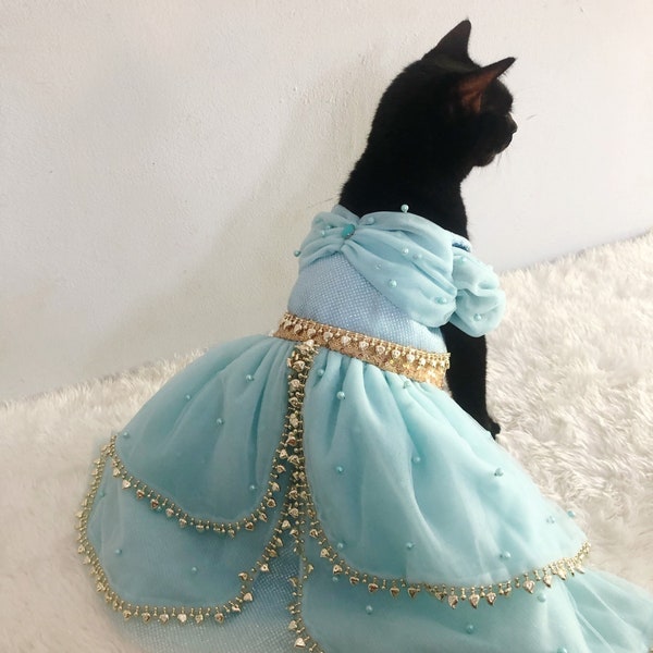 Robe princesse Jasmine | Costume Cosplay fait sur mesure pour chien chat | Robe d'anniversaire thème princesse | Sarcelle d'Aladin