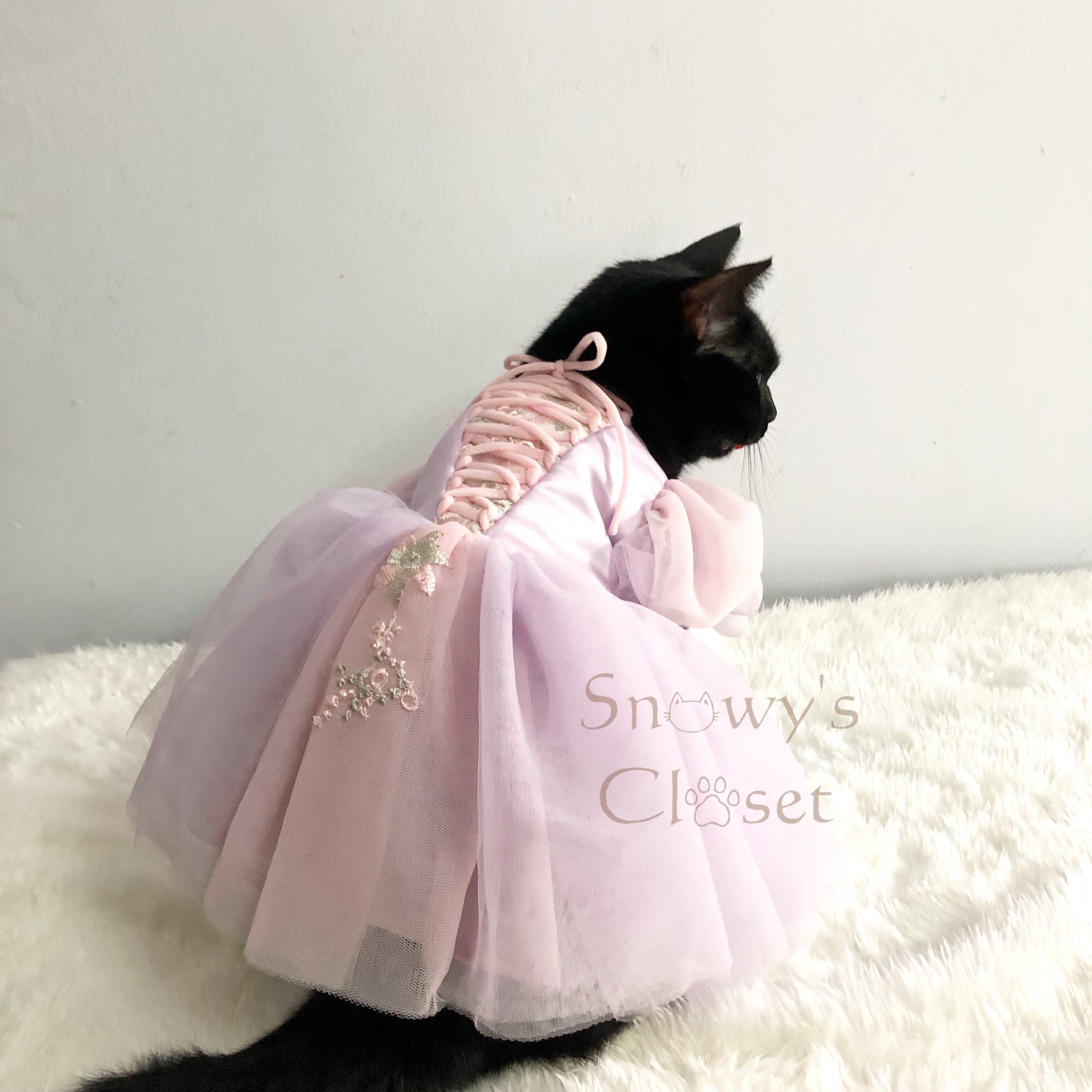 Dog Cat Rapunzel Dress. Pale Lilac and Baby Pink With Flowers