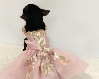 Embroidery pink gold flower girl wedding dress for cat dog