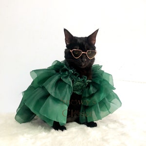 Statement Dress Cat Dog Green Sequin Organza dress. Quinceanera dress. Night dress. Fashion show dress. Rock stars