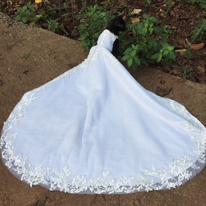 Wedding dress for cat dog with train cathedral royal white embroidery