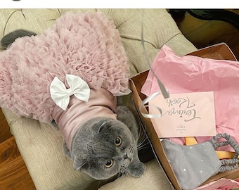 Dog Cat Vertical Bloom Tutu dress for birthday wedding pet in dusty pink.