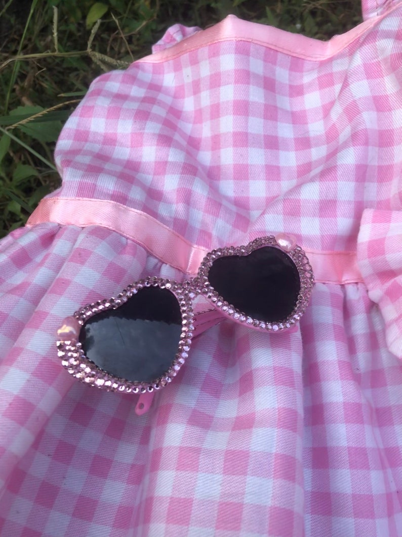 Rhinestones Shimmer Glitter Heart Sunnies Handmade Sunglasses Pretty Paris Hilton Barbie glasses for dog cat image 1