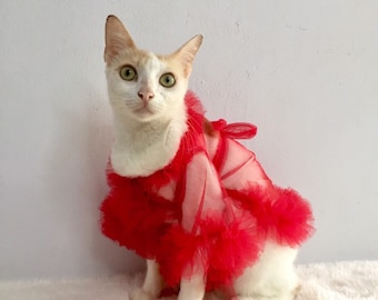 Tulle Robe for Cat Dog. Maternity tulle dress Robe. Red robe