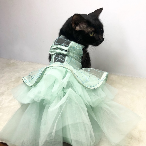 Mint Green Glitter Bridesmaid Flower Girl dress. Custom made for cat dog rabbit. Spencer dress. Luxury tulle dress. Sage green. Aqua