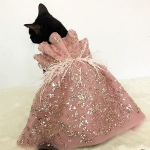 Glitter Tulle GiambattistaxH&M dress in dusty pink Rosegold.Ostrich feathers. Custom made for cat dog rabbit. Luxury birthday wedding dress.