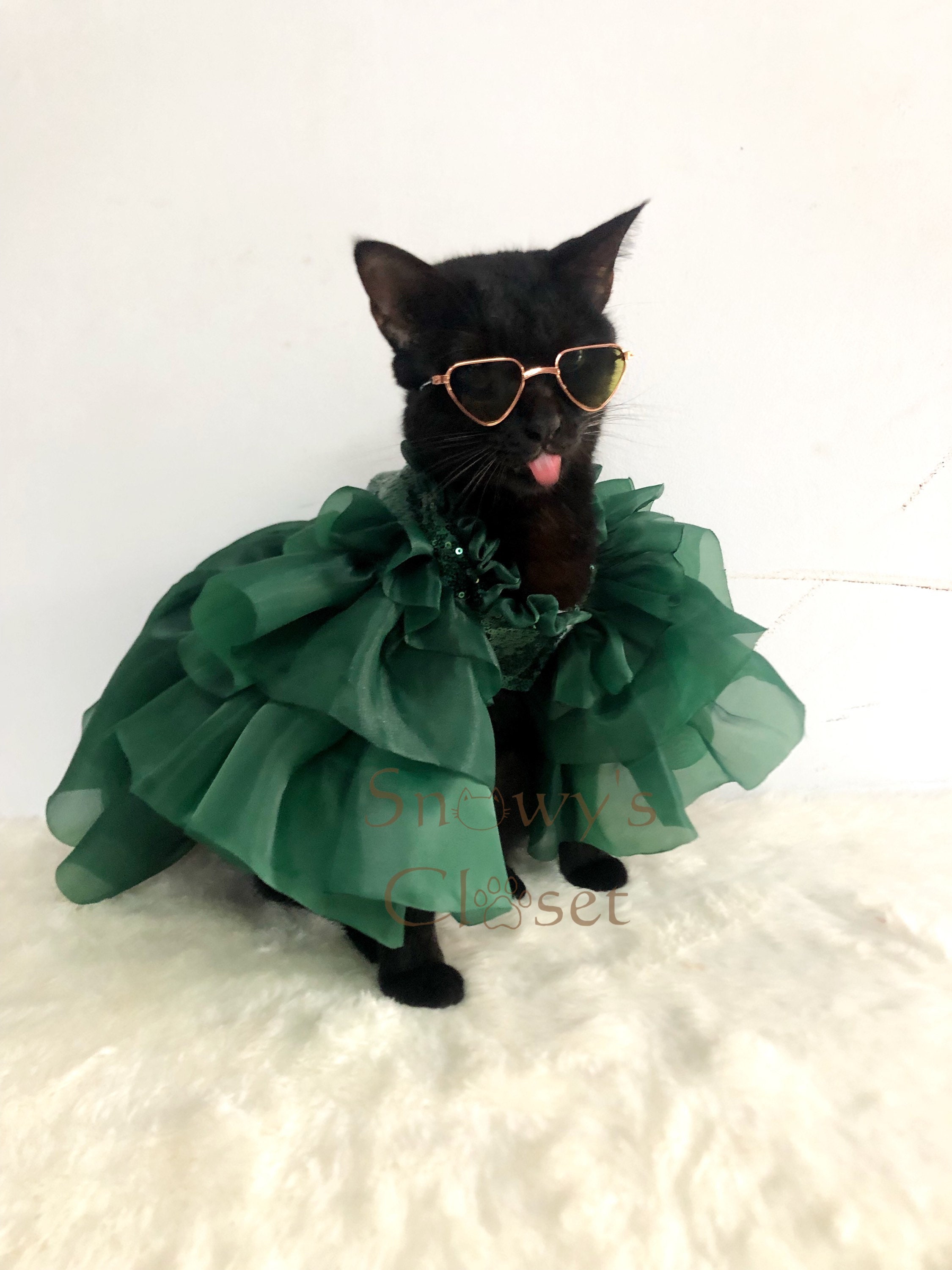 Statement Dress Cat Dog Green Sequin Organza Dress. Quinceanera Dress. Night Dress. Fashion Show Dress. Rock Stars