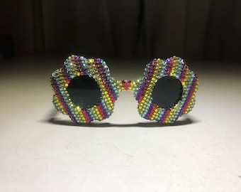 Rhinestones Flower Rainbow Crystal Pride Fancy Sunglasses | Pretty Jeweled Bedazzled Bling shiny glasses for dog cat