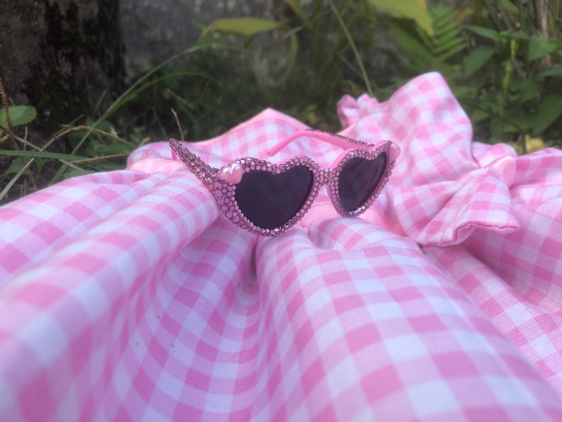 Lunettes de soleil coeur scintillantes scintillantes avec strass Lunettes de soleil faites main Jolies lunettes Paris Hilton Barbie pour chien et chat image 6