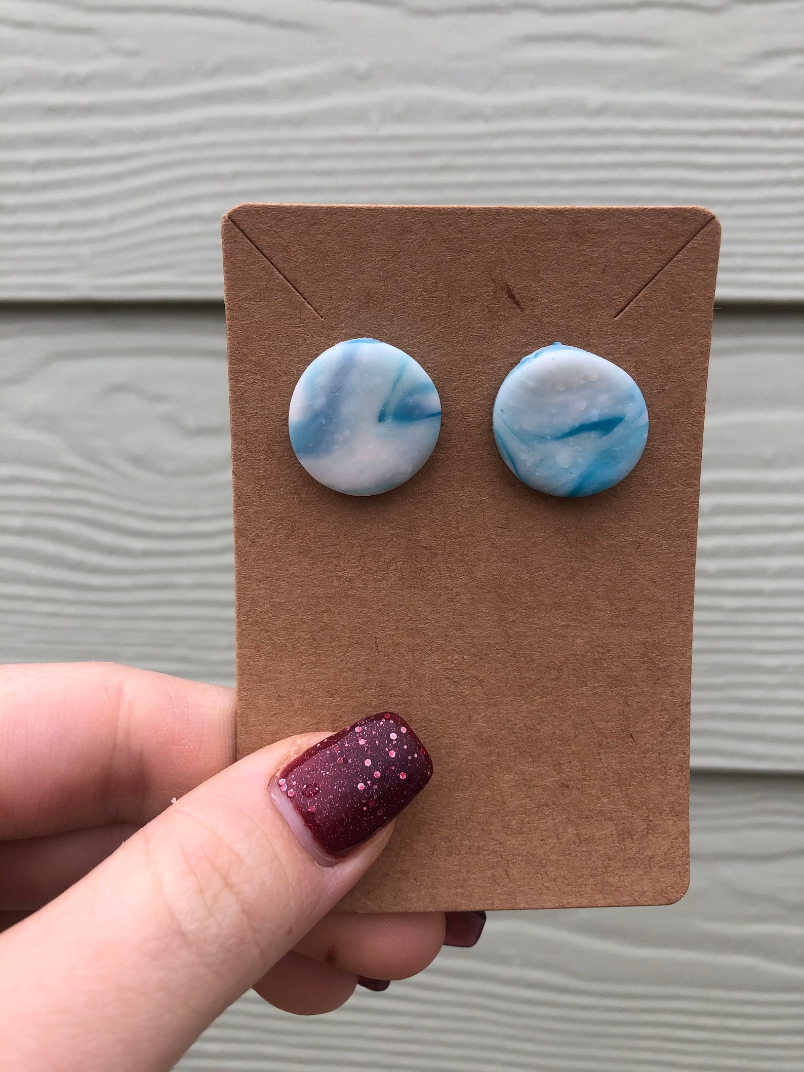 Blue marble polymer clay earrings Etsy