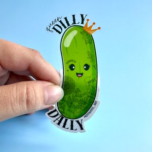 Queen Dilly Dally Tattooed Pickle Vinyl Sticker – Funny Quirky Waterproof Decal for Laptops, Water Bottles, Journals - Gift for Late Foodies