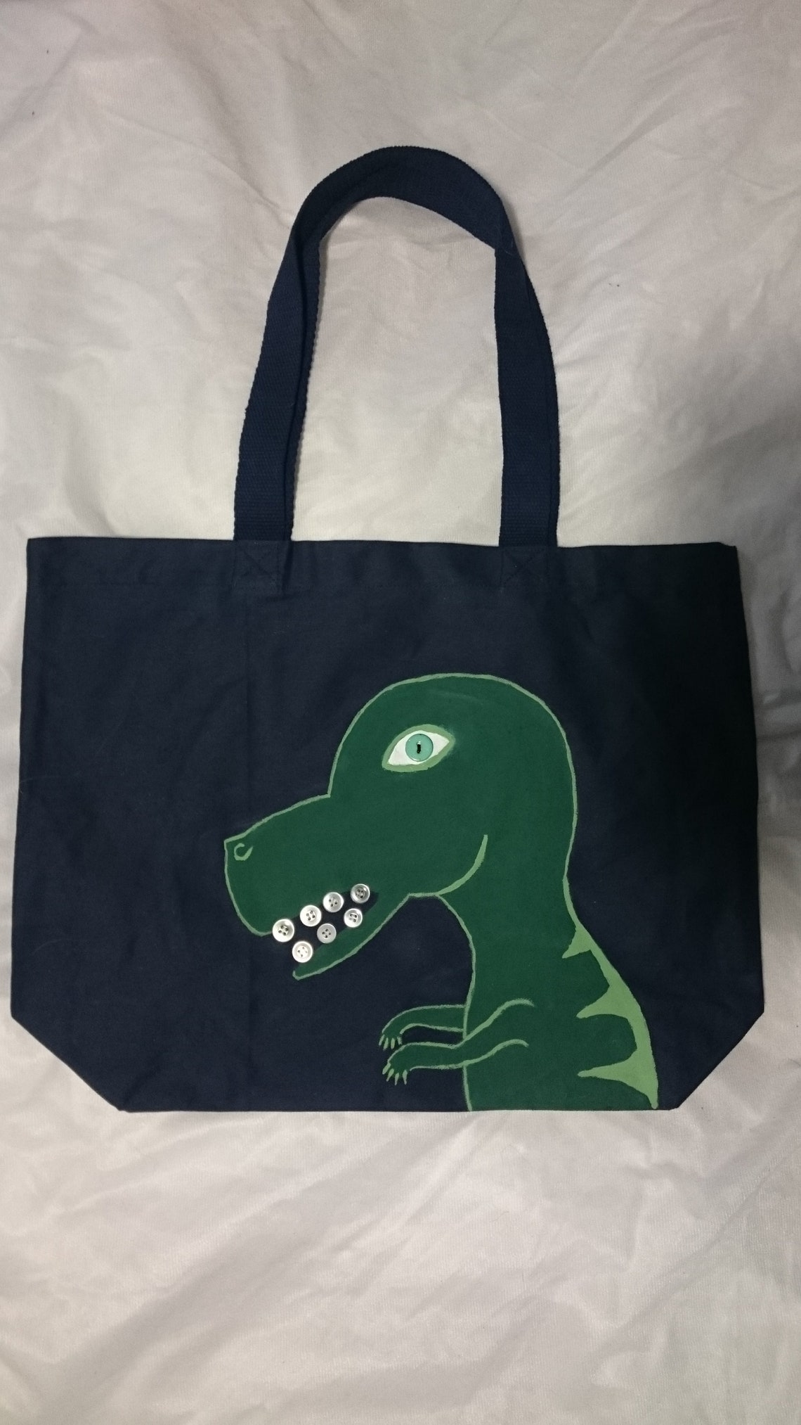 Reusable Hand Painted Dinosaur tote bag with button accents Etsy
