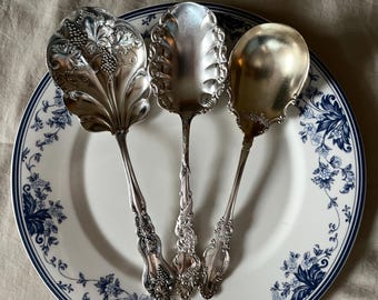 Vintage Ornate Berry Spoon Silverplate Vermeil Floral Serving Spoon 8.5 Inch Choose Style