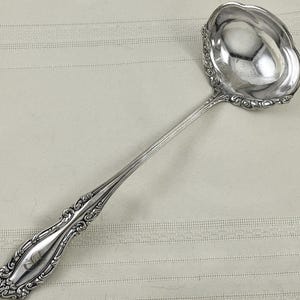 Vintage Silverplate Soup Bouillon Ladle Ornate Floral Monogram Serving Spoon Elegant