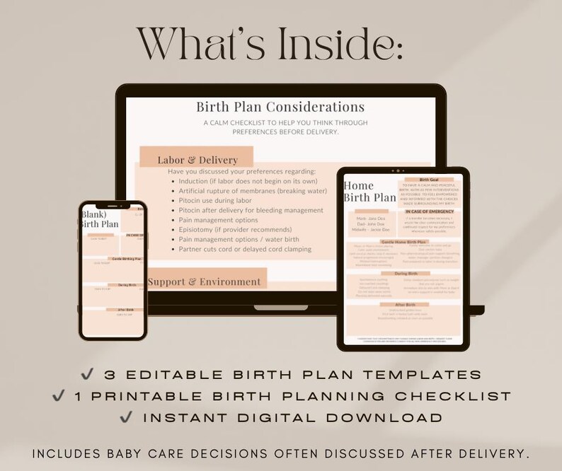 Editable Birth Plan Template Bundle | Hospital, C-section & Home Birth ...