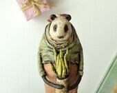 Panda with a pot of aloe Vera in a craft package Hanging ornament Holiday tree decoration Unique spun cotton figurine Christmas panda bear