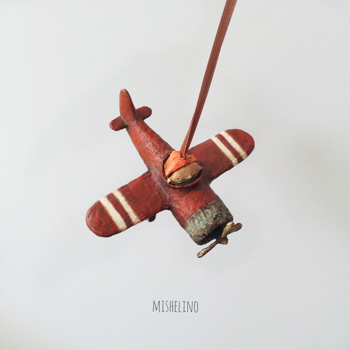 Red airplane ornament/Spun cotton ornies/ Papiermache figurine Etsy