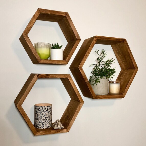 Set Of 3 Hexagon Shelf Honeycomb Geometric Image 0