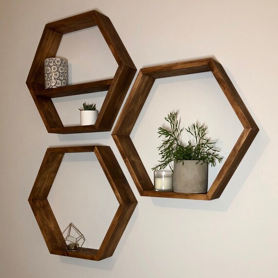 Set Of 3 Hexagon Shelf Honeycomb Geometric Image 0