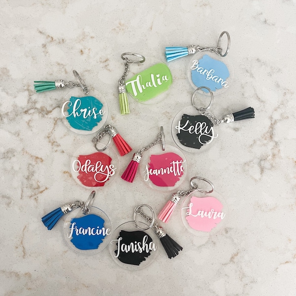 Personalized Acrylic keychain with colorful tassel, personalized gifts, personalized key rings, custom acrylic key chain