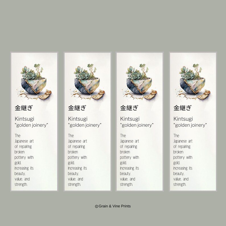 Kintsugi Planter Bookmarks, Neutral Tones (digital Download) Printable ...