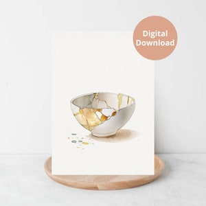 Watercolor Kintsugi Wall Art / Kintsugi Bowl / Neutral Tones / Printable Wall Art / Digital Download