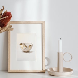 Meningsfull gåva Kintsugi väggkonst dekorationsmålning Kintsugi skål neutrala toner utskrivbar väggkonst Kintsugi digital nedladdning bild 2