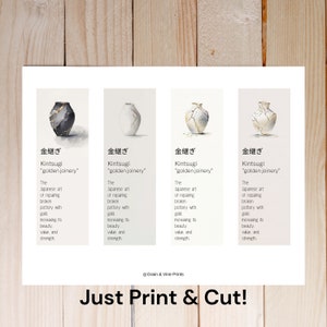 Bookmarks Meaningful Gift Kintsugi DIY Kintsugi Vase Bookmarks Kintsugi Vase Kintsugi Definition Neutral Tones Printable / Digital Download