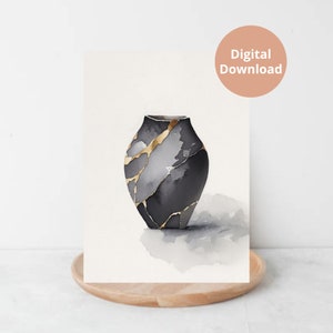 Watercolor Kintsugi Wall Art / Kintsugi Vase / Neutral Tones / Printable Wall Art / Digital Download