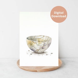 Watercolor Kintsugi Wall Art / Kintsugi Bowl / Neutral Tones / Printable Wall Art / Digital Download