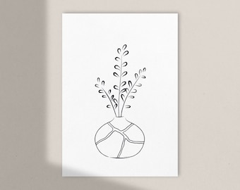 Arte de pared Kintsugi / 5"x7" / Simplemente agregue oro / Descarga digital / Dibujado a mano / Cree su propio arte de pared Kintsugi / Impresión de arte Kintsugi