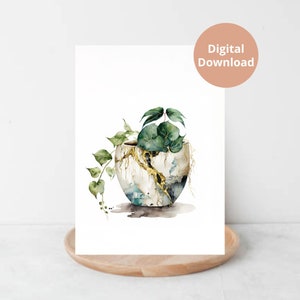 Watercolor Kintsugi Wall Art / Kintsugi Planter / Earth Tones / Printable Wall Art / Digital Download