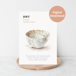 5&quot;x7&quot; Kintsugi Wall Art / Kintsugi Painting / Kintsugi Bowl with Kintsugi Definition / Neutral Tones / Printable Wall Art / Digital Download