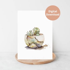 Watercolor Kintsugi Wall Art / Kintsugi Planter / Earth Tones / Printable Wall Art / Digital Download