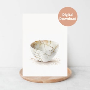 Aquarel Kintsugi Wall Art / Kintsugi Bowl / Neutrale tinten / Afdrukbare Wall Art / Digitale Download