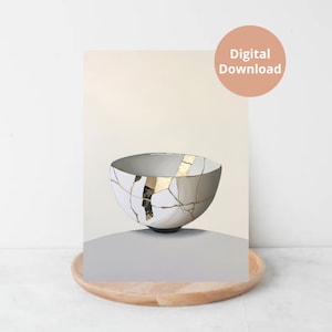 Kintsugi Wall Art / Kintsugi schilderij / Kintsugi Bowl / neutrale tinten / afdrukbare Wall Art / digitale download
