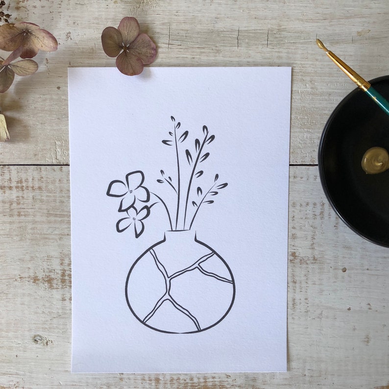 DIY Kintsugi Wall Art / 5x7 / Just Add Gold / Digital Download / Hand